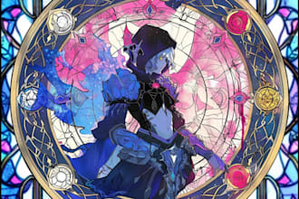 design a unique fantasy artwork in stained glass vitral style