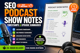 write podcast show notes, timestamps and SEO episode summaries fast