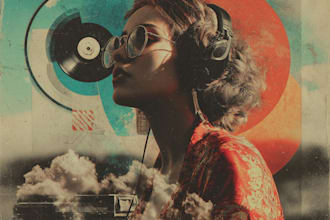 design neon sign album podcast mixtape cover 80s retro art