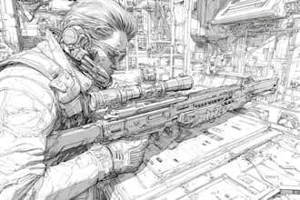 do a cyberpunk high detailed line art art