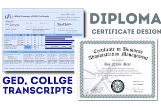 design high school diploma, college transcript, ged, award certificate