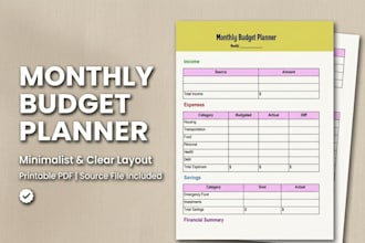 design professional minimalist monthly budget planners