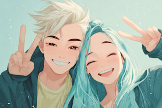 draw in lineart of couple, yaoi, anime art
