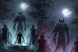 make an dark,horror, creepy illustration with vintage comic art style