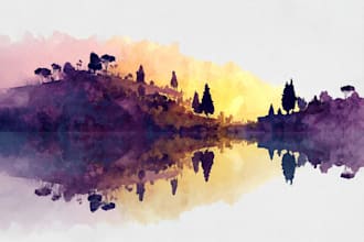 illustrate a watercolor landscape illustration