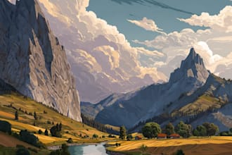 draw a building, landscape into vector art illustration
