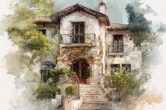 house and building photo into watercolor art