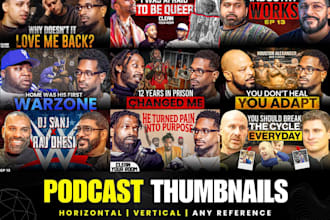 design viral podcast thumbnails in horizontal and vertical