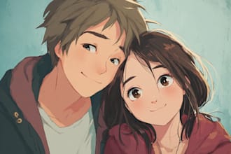 draw cute couple chibi illustration