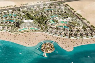redesign beach landscape, seascape layout, oceanfront view, city resort planning