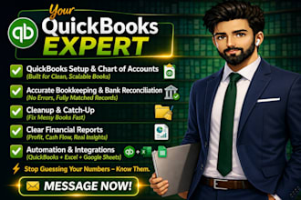 do quickbooks bookkeeping, setup, bank reconciliation, cleanup and reporting