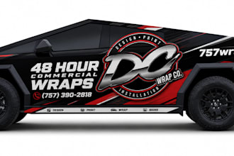 do professional tesla cyber truck wrap design, vehicle wrap, any truck, warp