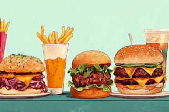 draw a illustration of food pop art