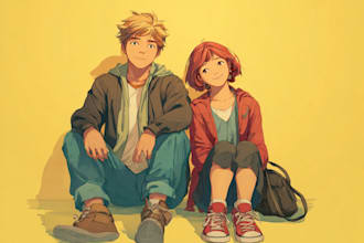 draw unique cartoon couple illustration