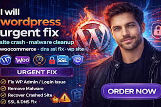 wordpress urgent fix site crash malware cleanup woocommerce dns ssl fix wp site