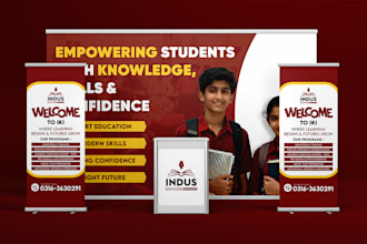 design modern trade show booth backdrop and pop up roll up banner in 24 hours