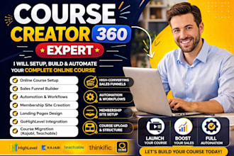 course creator 360 course funnel cc360 website, automation, kajabi online course