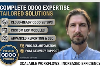 install odoo, develop custom module, website reports, fix bugs and odoo seo