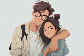 create you anime couple art portrait