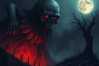 draw an dark, horror, creepy art illustration