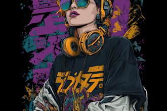 draw pop dark 80s cyberpunk illustration for t shirt design