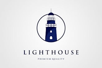 design minimalist lighthouse logo for nautical and ocean brands