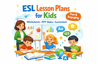 create engaging esl lesson plans, worksheet ppt slides, curriculum for kids