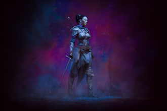 draw dnd character in environment scene forest dungeon or battlefield