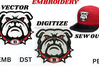 digitize custom logo embroidery for cap hat chest  and jacket back