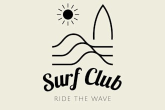 make custom surfing logo with wave, board, and ocean style