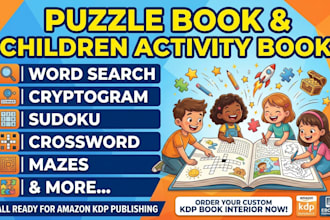 create amazon KDP puzzle book, word search, cryptogram and kids activity book
