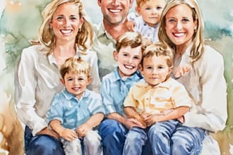 draw a watercolor family portrait
