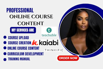 design, setup online course on kajabi, teachable, thinkific, wordpress with SEO