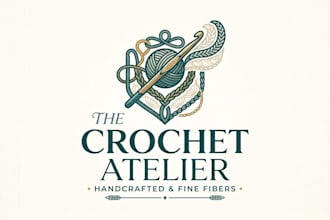 design a cozy and creative crochet logo for your brand