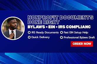 create nonprofit bylaws, ein and compliance documents for irs approval