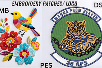 digitize image to embroidery logo and patch designs dst pes file brother