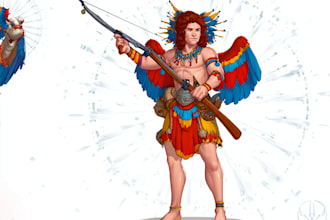 create dnd character design sheet with outfit weapons and variations
