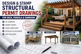 design and stamp structural permit drawings for deck pergola sunroom
