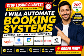 do zoho booking automation, CRM system, calendar, SMS hubspot email workflows