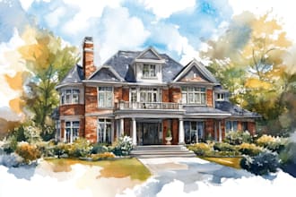 watercolor a house portrait