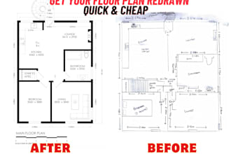 redraw architectural floor plan, sections, elevations in autocad