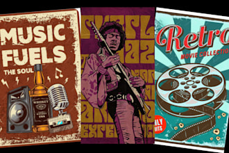 design retro concert poster 80s, 90s, 60s cinematic movie event travel poster