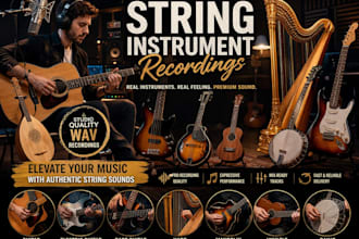 record guitar, electric guitar, bass guitar, harp, mandolin, ukulele, and banjo