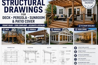 create structural drawings for deck pergola sunroom and patio cover