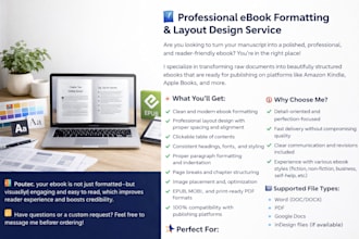 do paperback formatting, ebook formatting and layout design