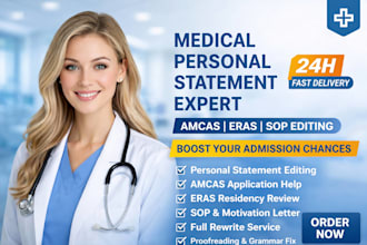 edit your medical personal statement, amcas, eras residency for top admission
