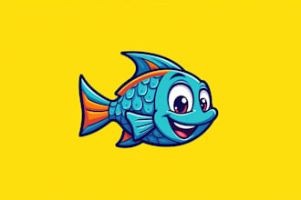 do unique fish mascot logo design 1 day