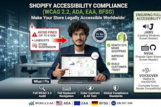 make your shopify store wcag, bfsg, ada and en 301 549 compliant