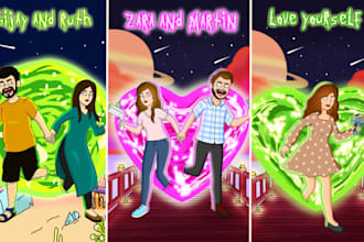 draw you as a rick and morty style couple cartoon portrait