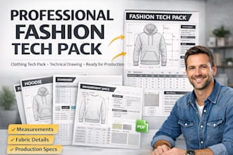 create fashion tech pack, clothing tech pack and technical drawing